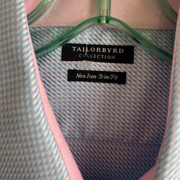 Tailorbyrd Men Size 16.5-32/33 Trim‎ Fit Non Iron Long Sleeve Blue Pink Shirt - Picture 3 of 9